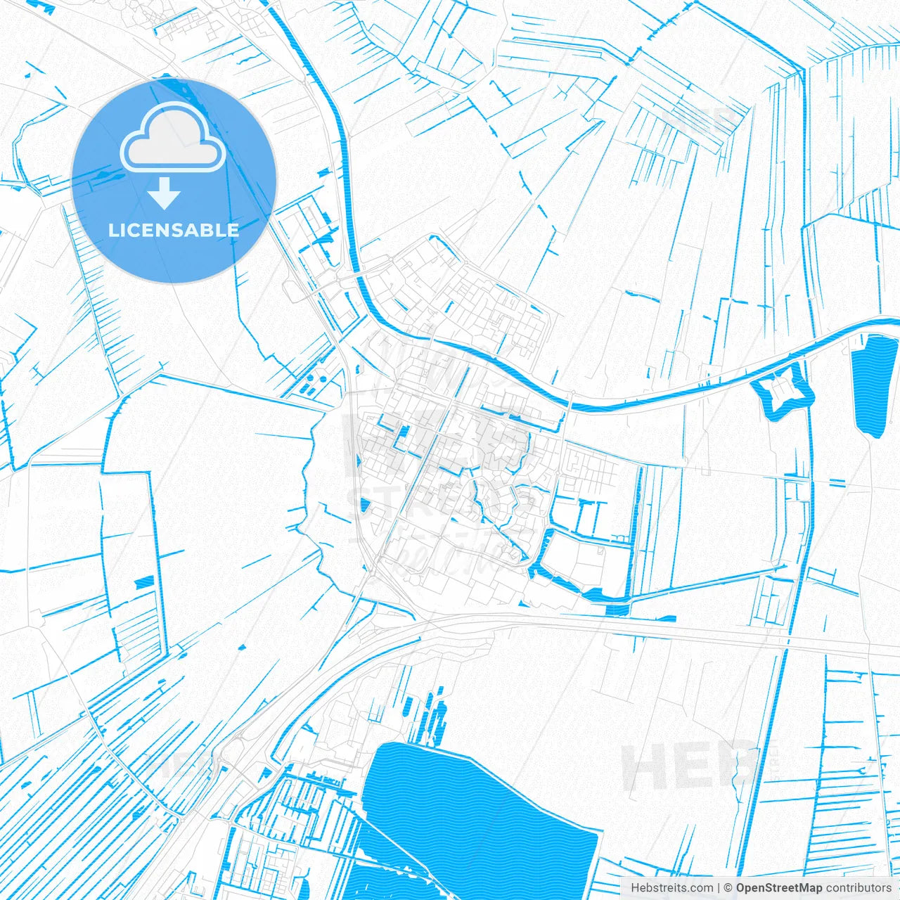Bodegraven-Reeuwijk, Netherlands PDF vector map with water in focus