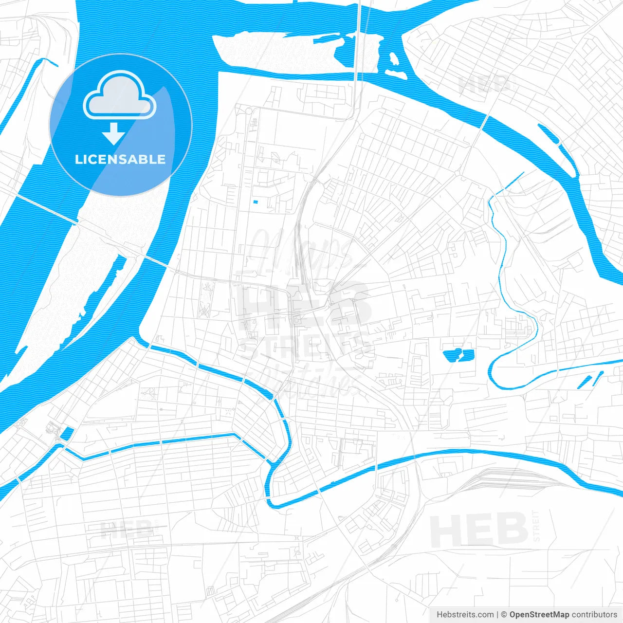 Astrakhan, Russia PDF vector map with water in focus