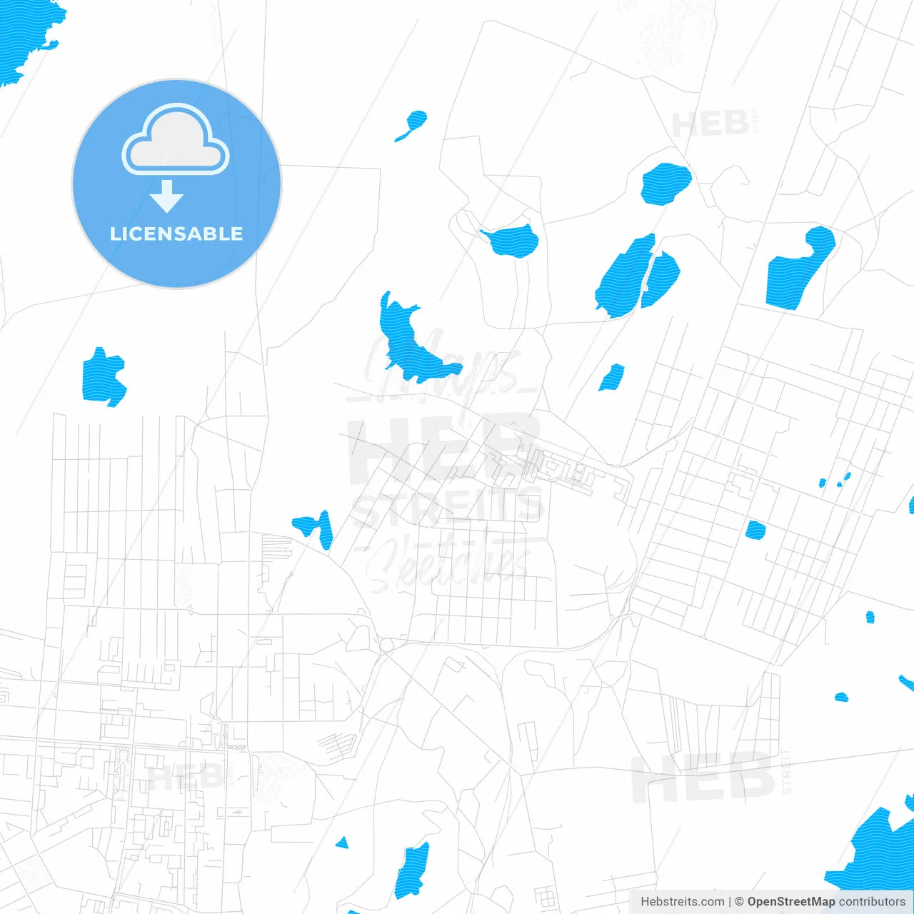 Kopeysk, Russia PDF vector map with water in focus