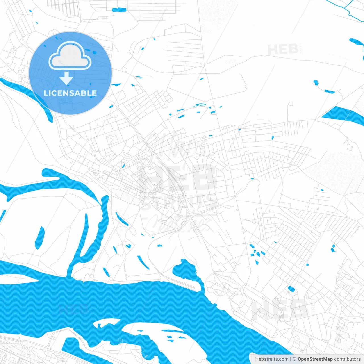 Bor, Russia PDF vector map with water in focus