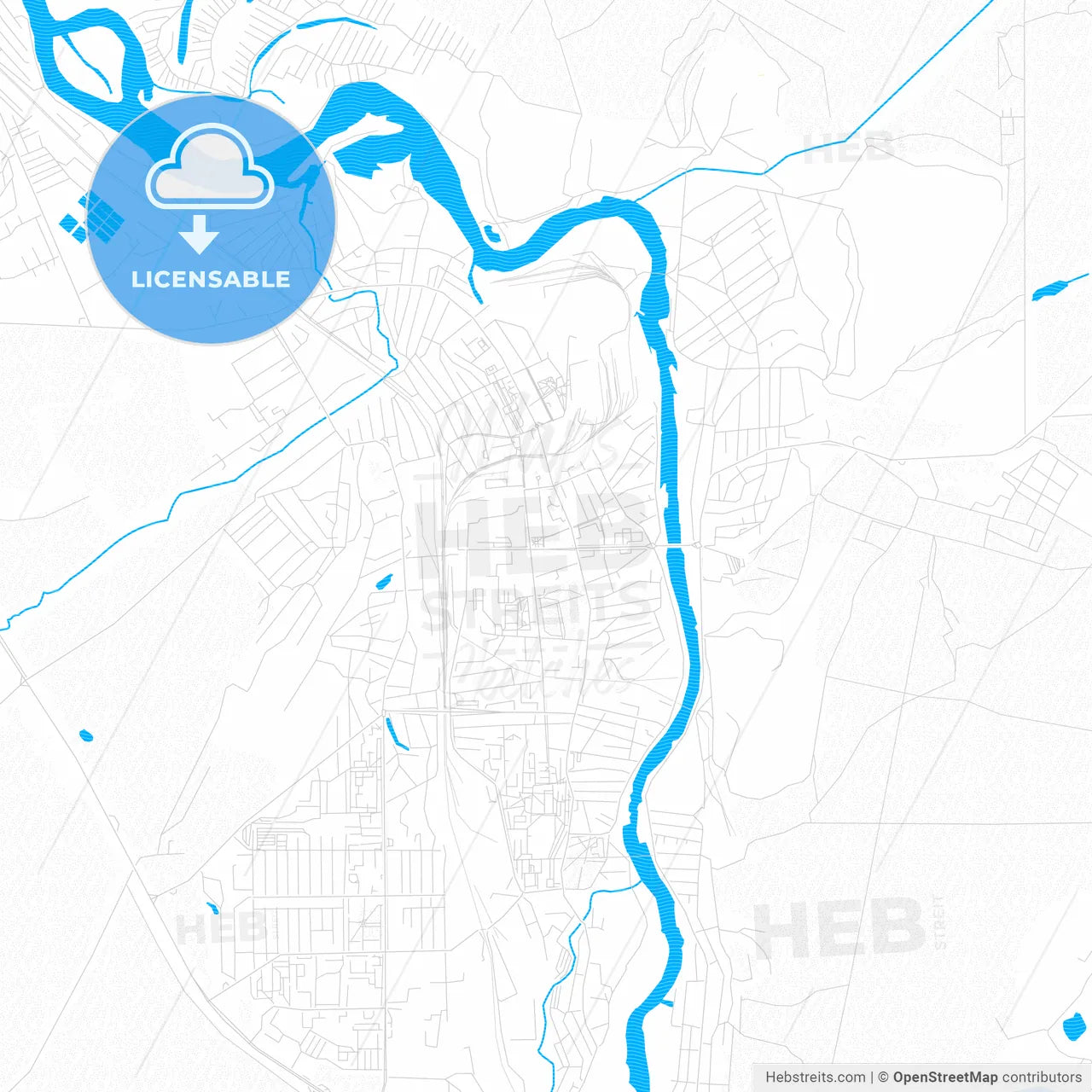 Iskitim, Russia PDF vector map with water in focus