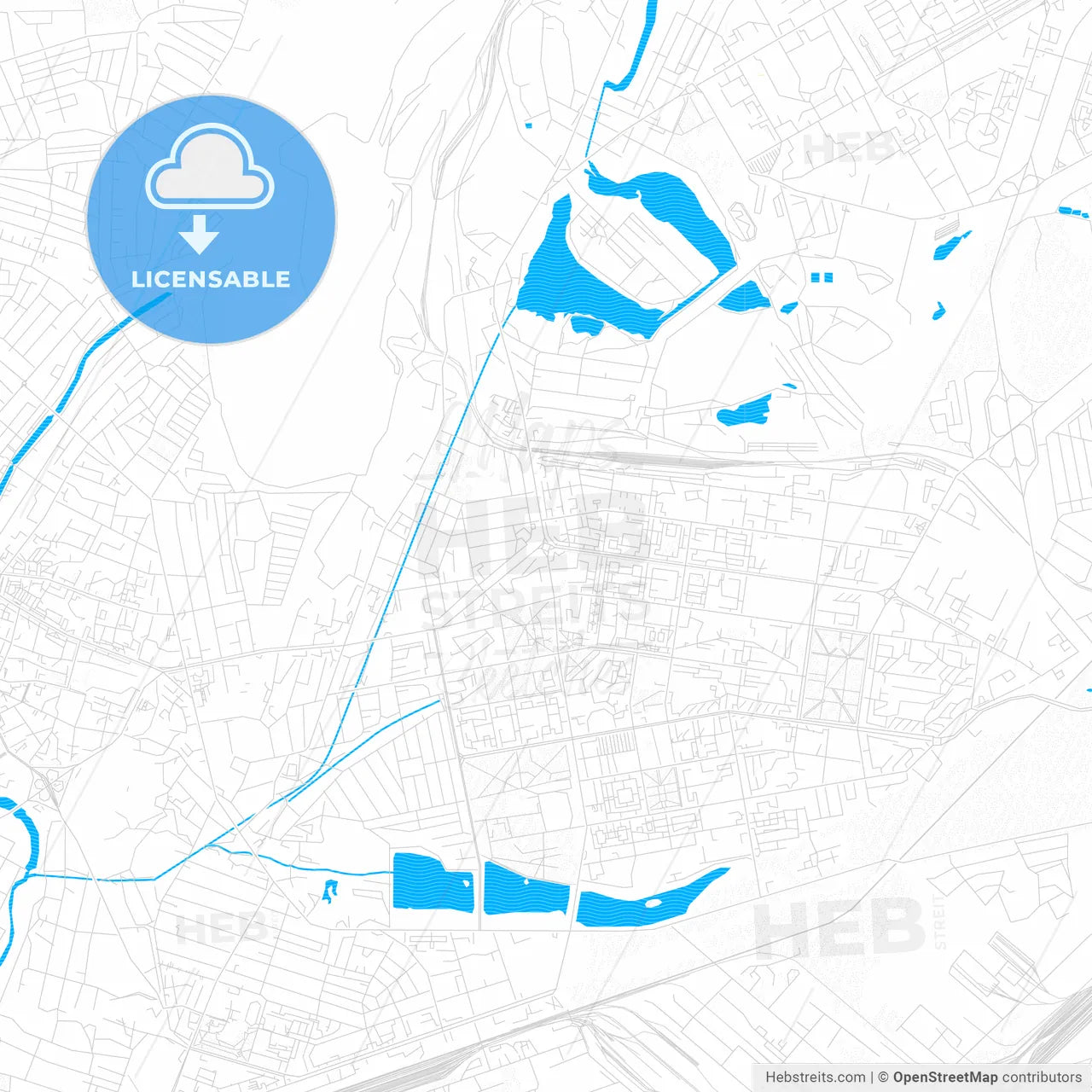 Kryvyi Rih, Ukraine PDF vector map with water in focus