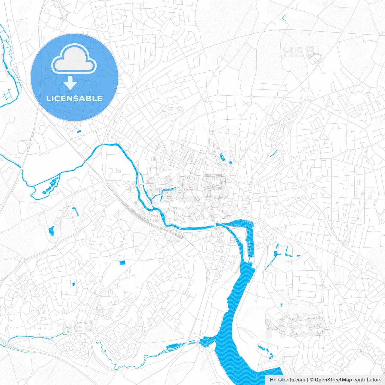 Ipswich, England PDF vector map with water in focus
