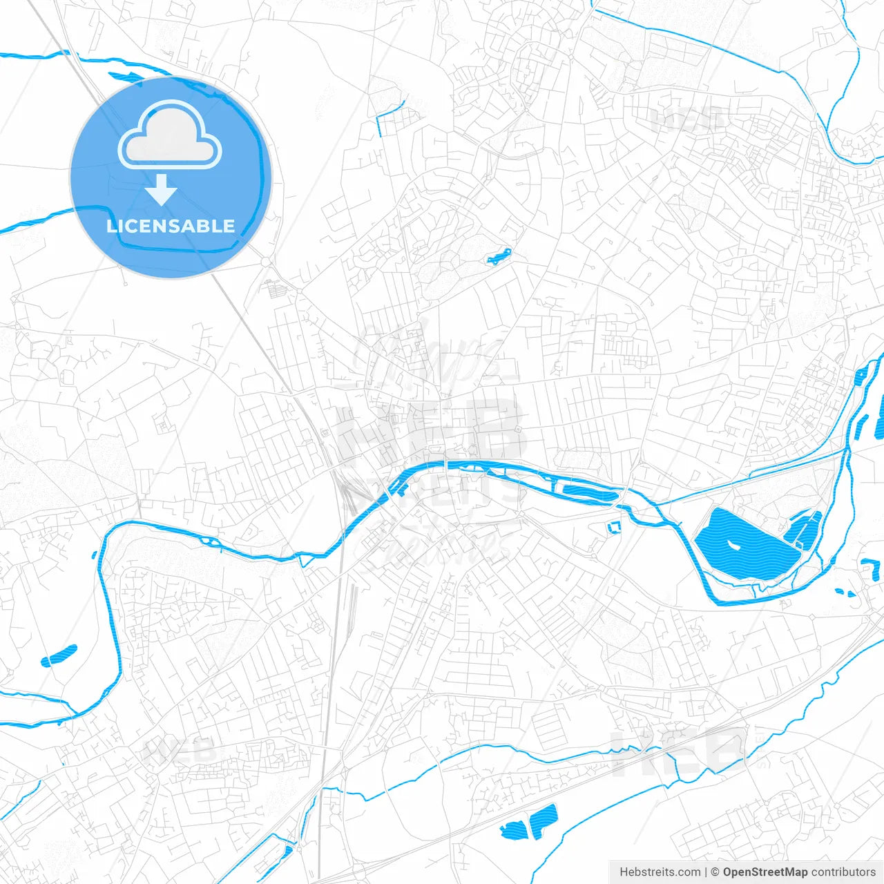 Bedford, England PDF vector map with water in focus