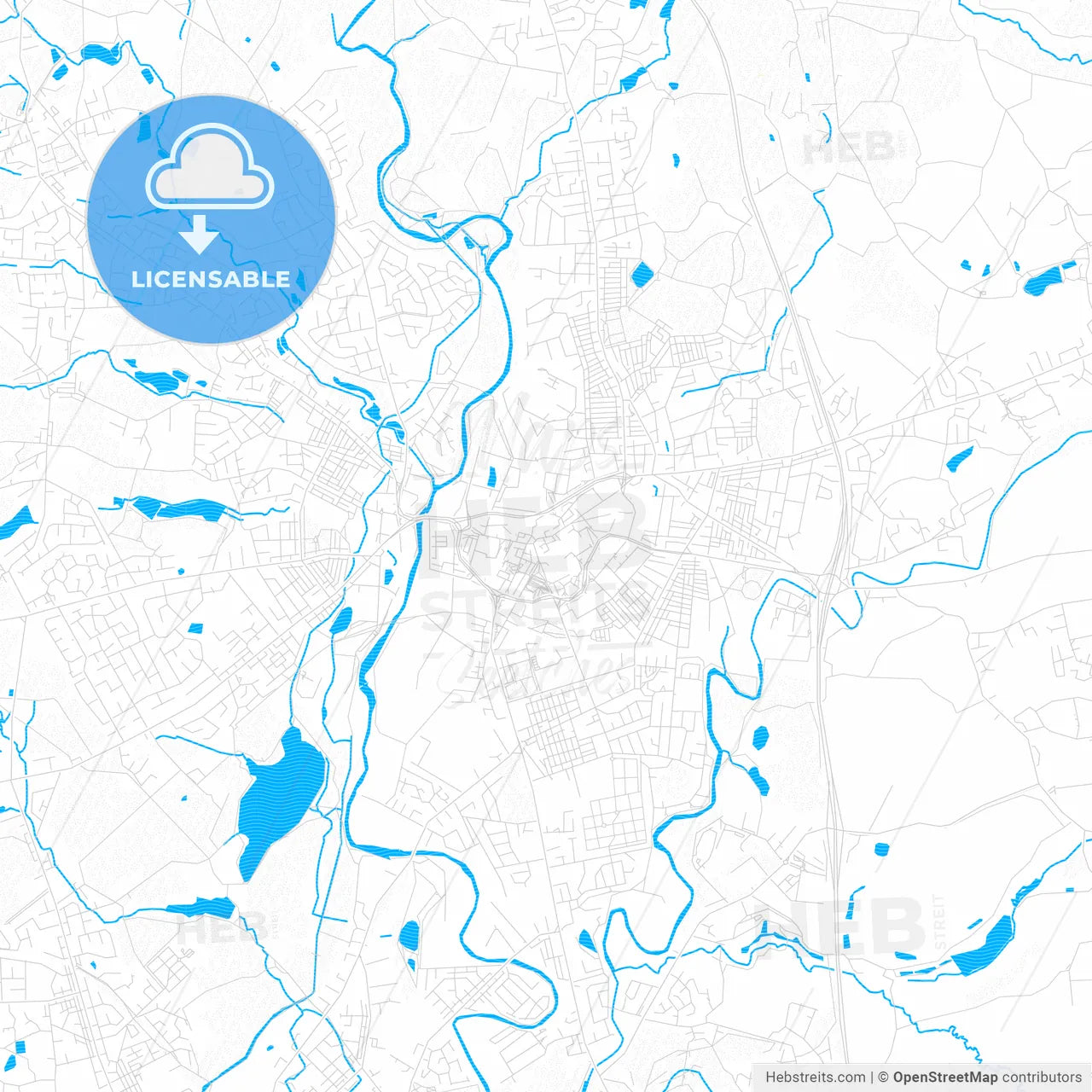 Bury, England PDF vector map with water in focus