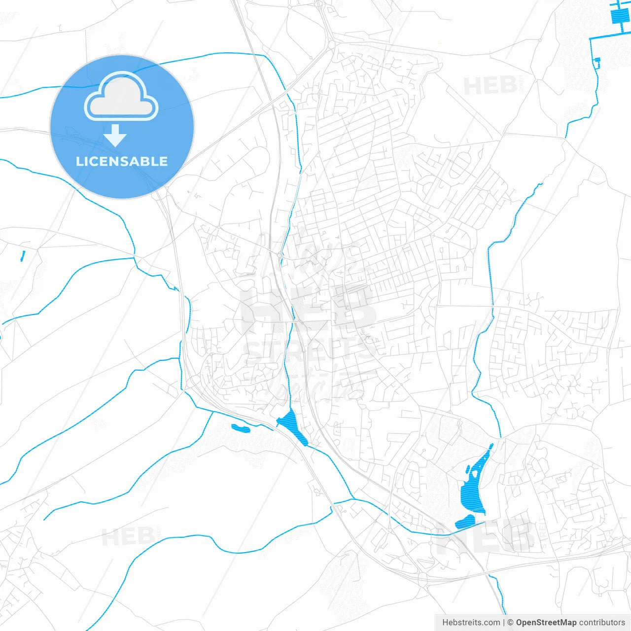 Kettering, England PDF vector map with water in focus