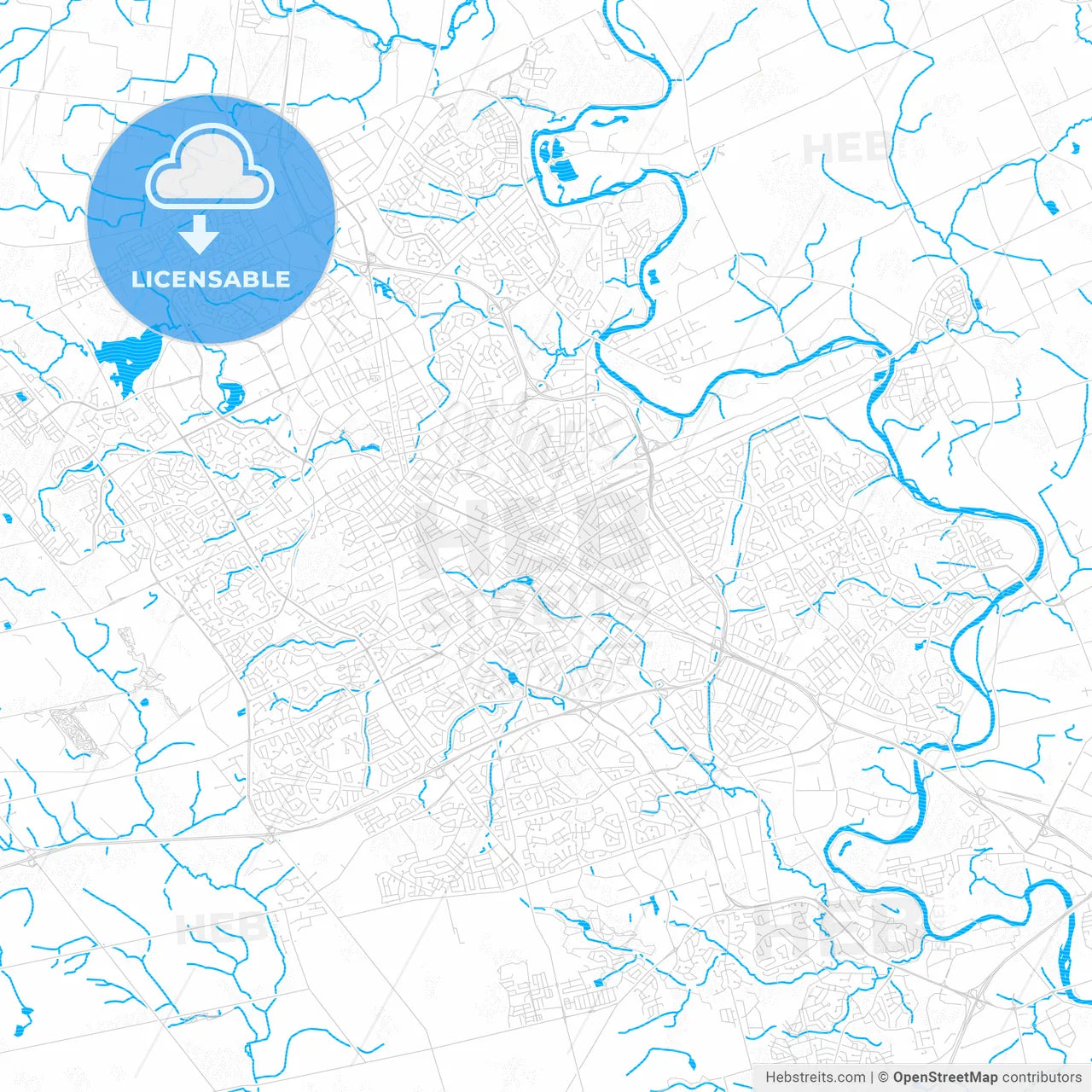 Kitchener, Canada PDF vector map with water in focus