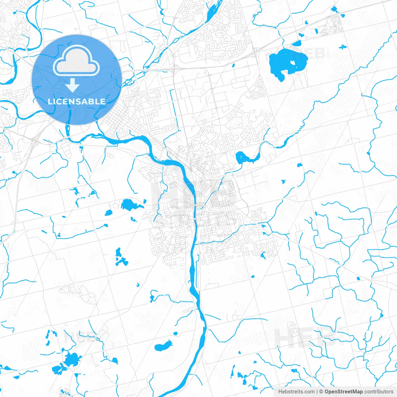 Cambridge, Canada PDF vector map with water in focus