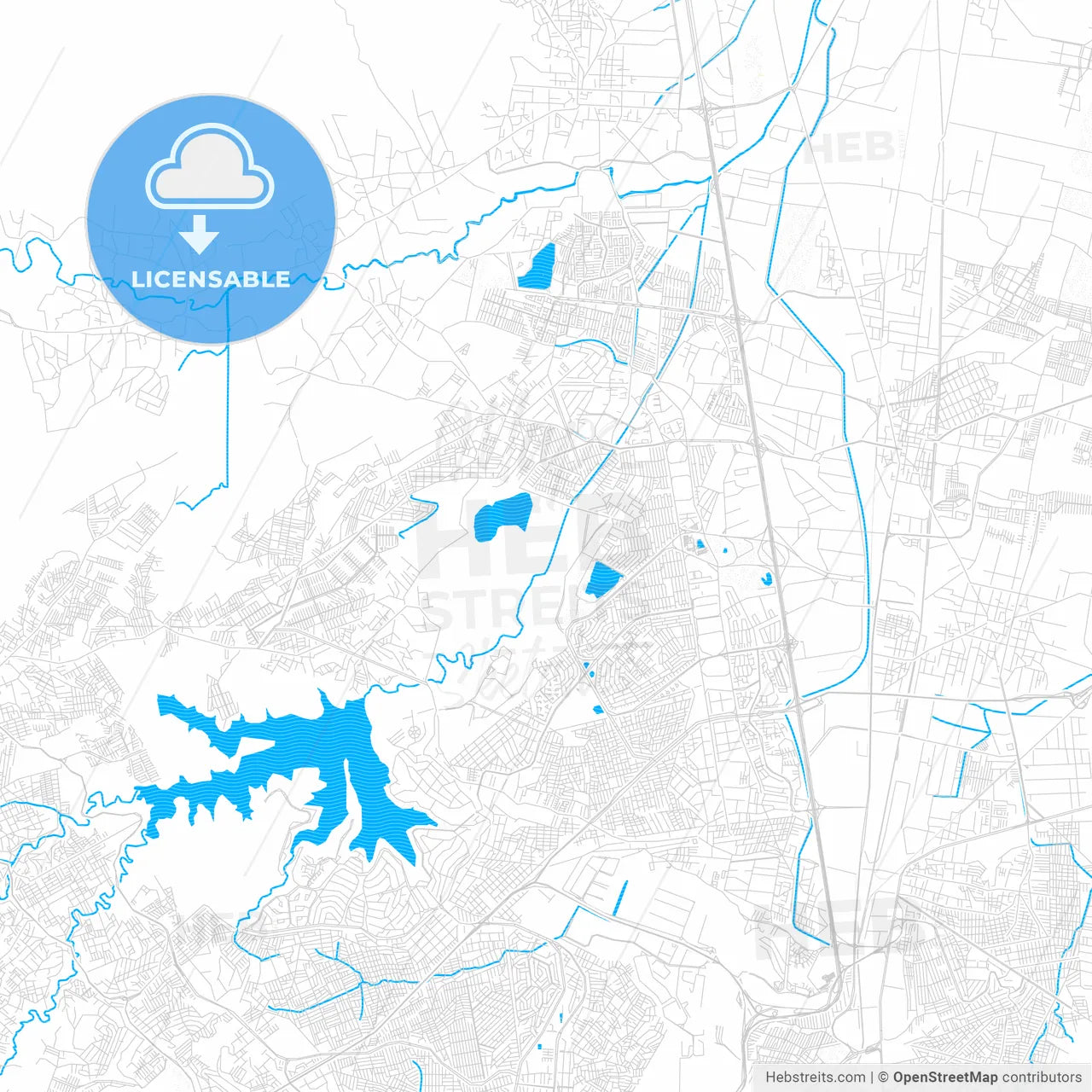 Cuautitlán Izcalli, Mexico PDF vector map with water in focus