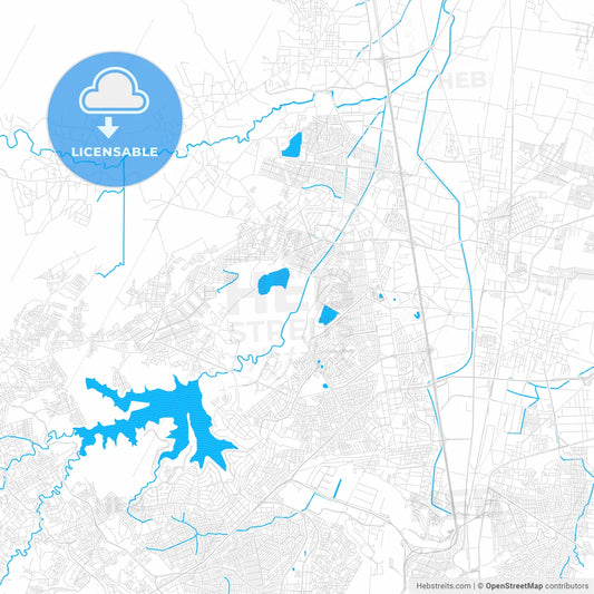 Cuautitlán Izcalli, Mexico PDF vector map with water in focus