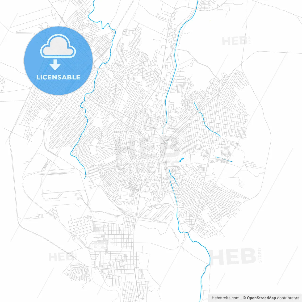 Monclova, Mexico PDF vector map with water in focus