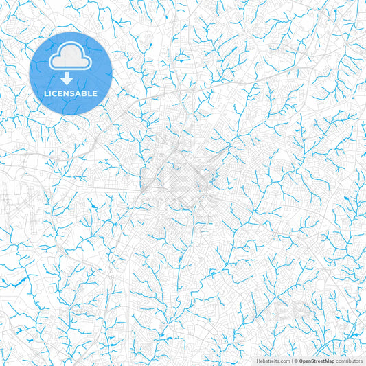 Charlotte, North Carolina, United States, PDF vector map with water in focus