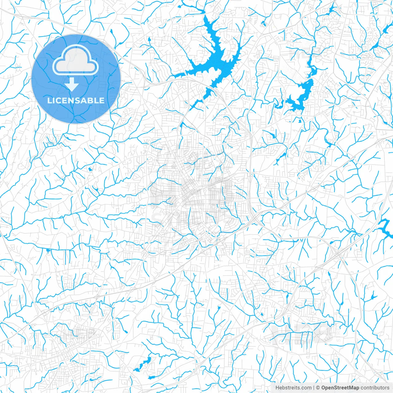 High Point, North Carolina, United States, PDF vector map with water in focus
