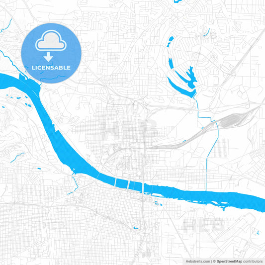 North Little Rock, Arkansas, United States, PDF vector map with water in focus