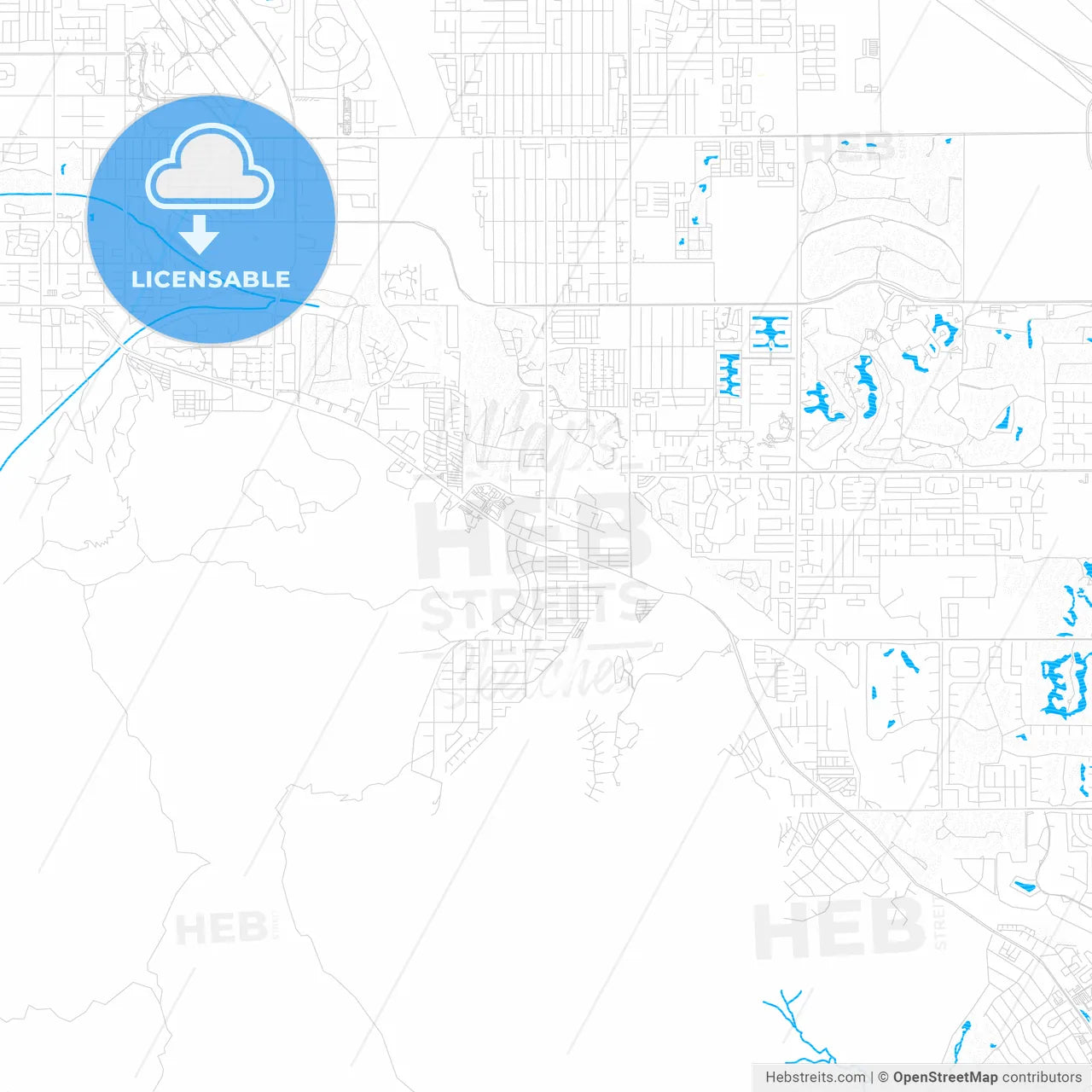 Cathedral City, California, United States, PDF vector map with water in focus