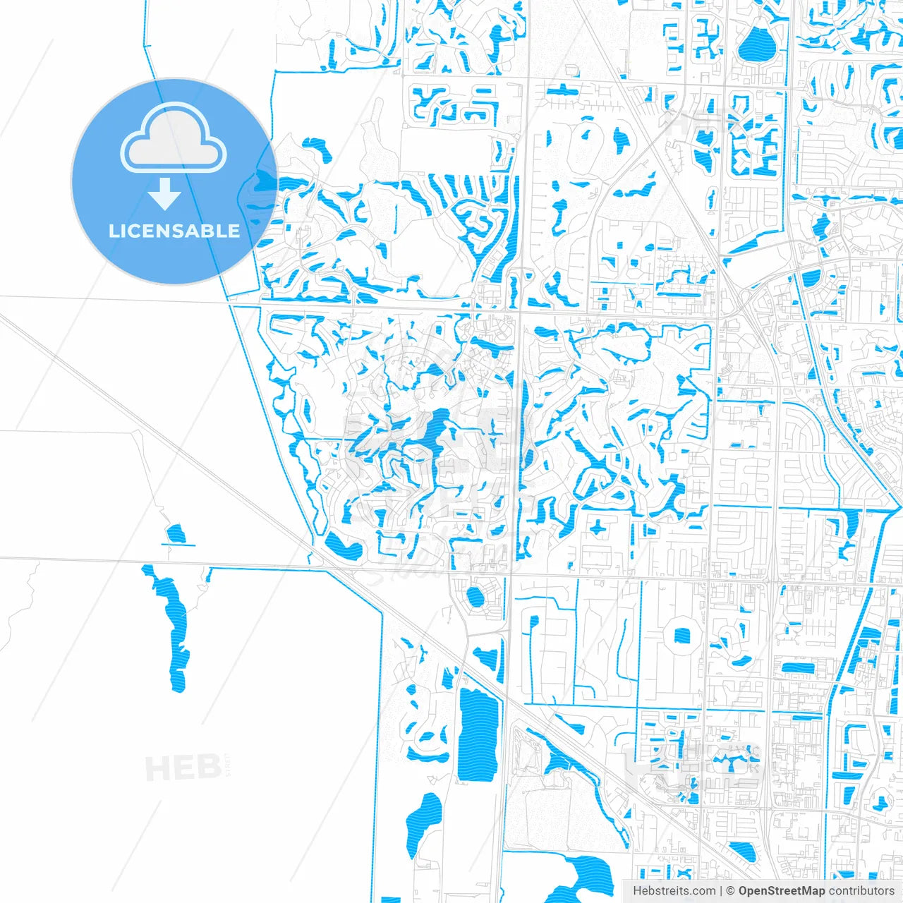 Palm Beach Gardens, Florida, United States, PDF vector map with water in focus