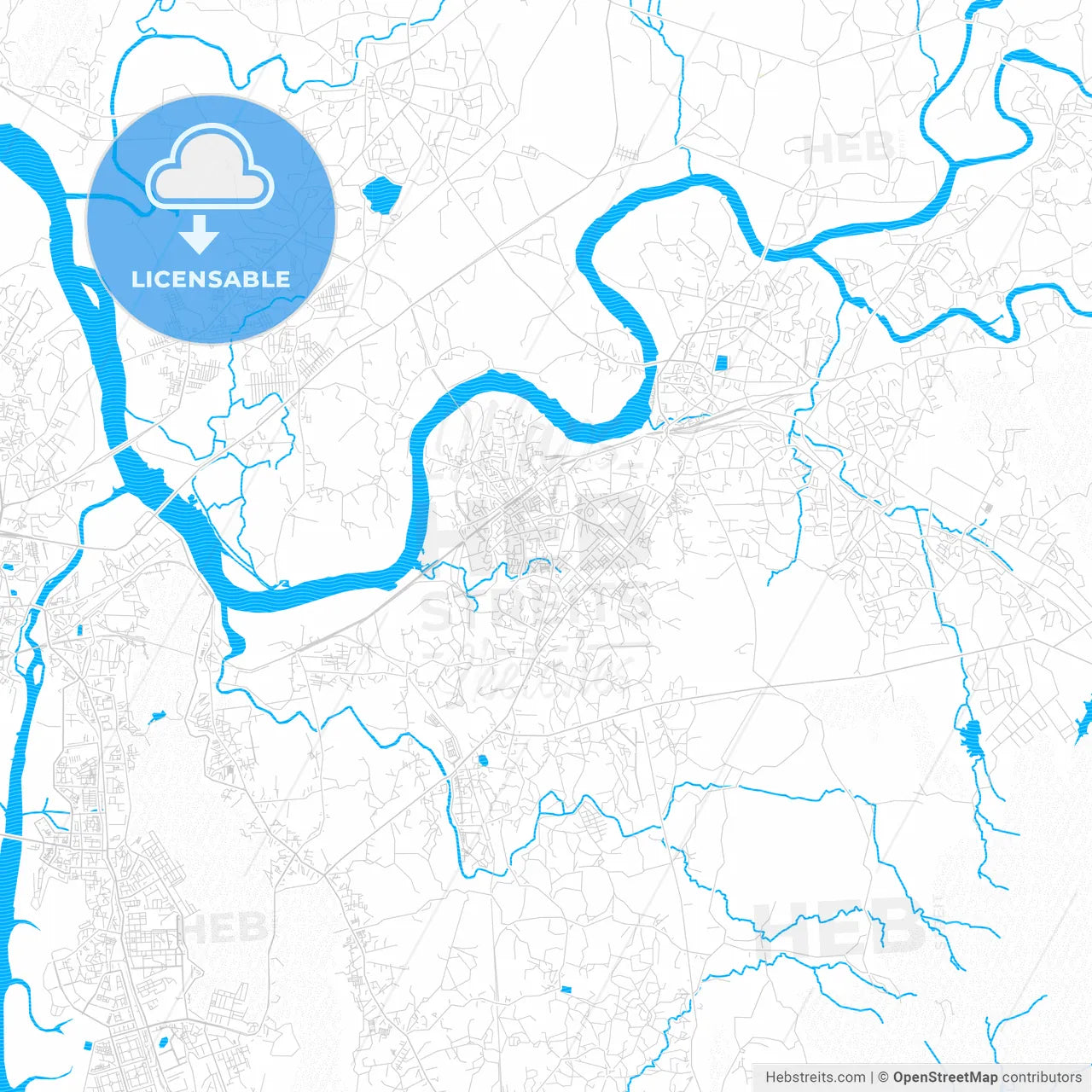 Kalyan-Dombivli, India PDF vector map with water in focus
