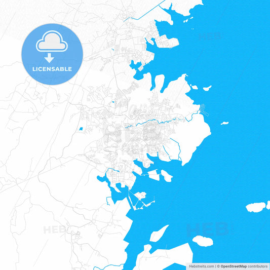 Bontang, Indonesia PDF vector map with water in focus