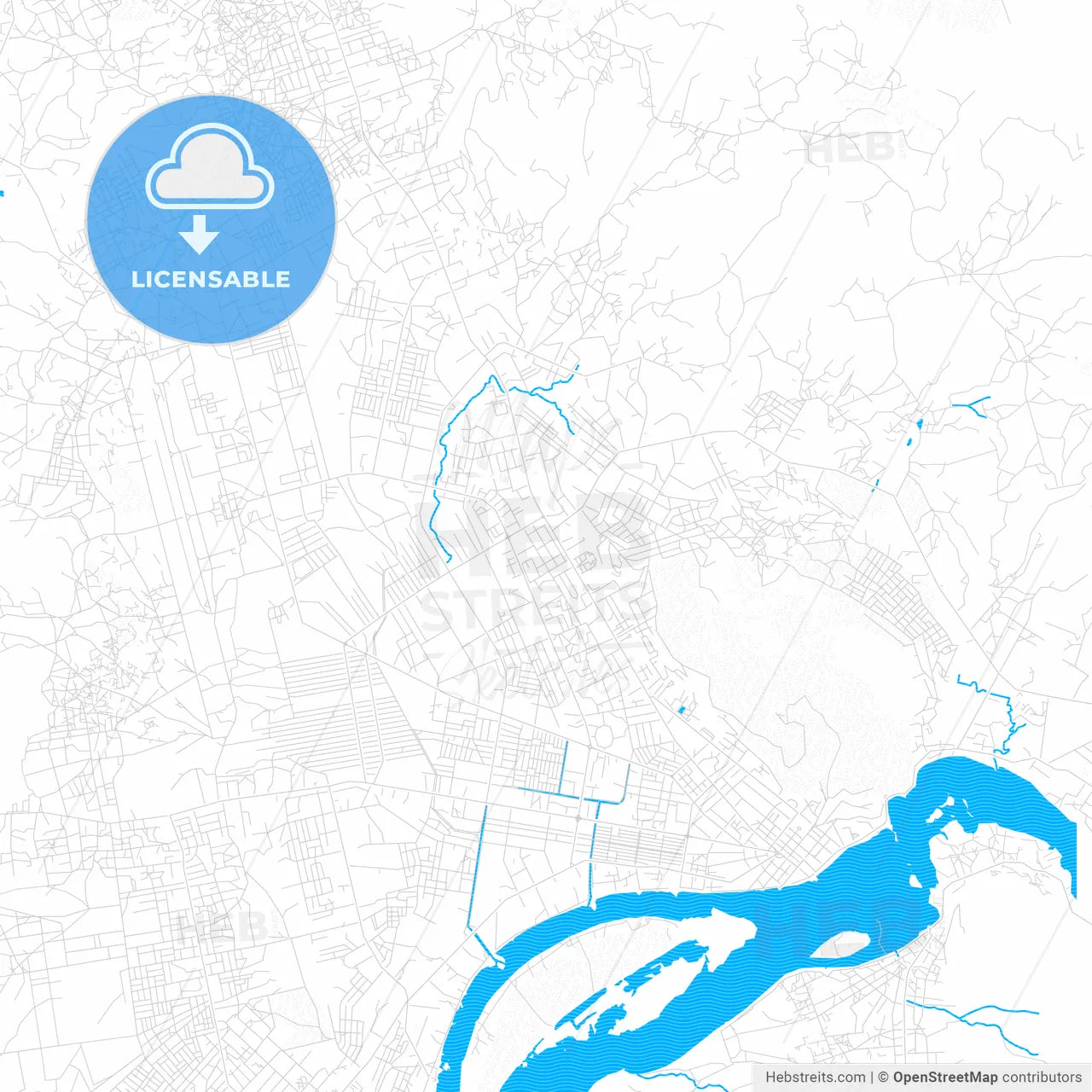 Bangui, Central African Republic PDF vector map with water in focus