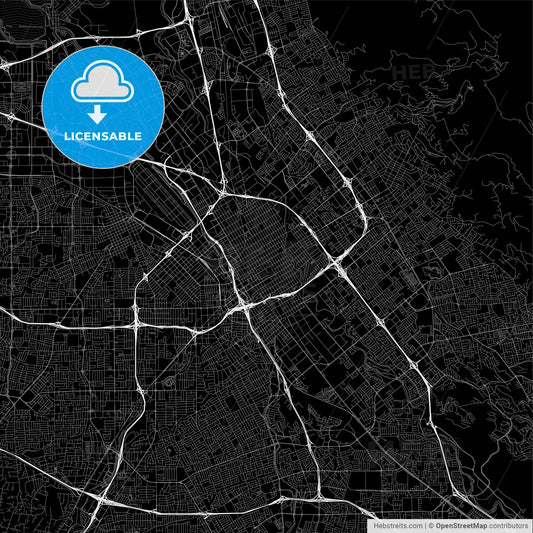 Black downtown map of San Jose, California