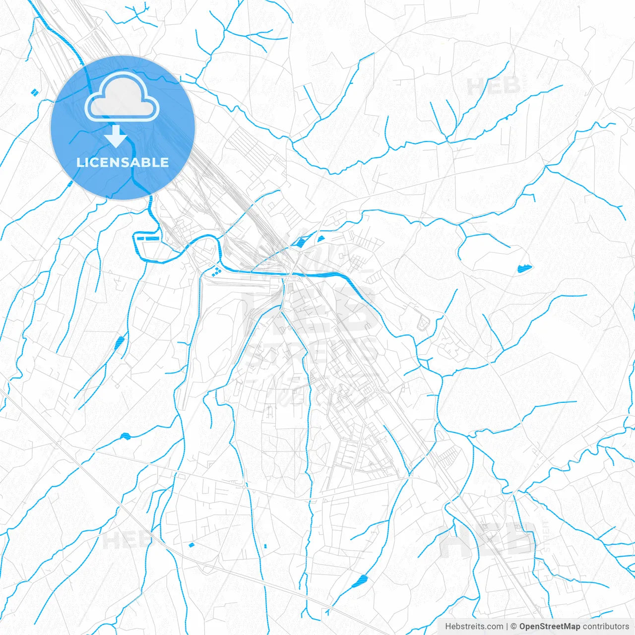 Třinec, Czechia PDF vector map with water in focus