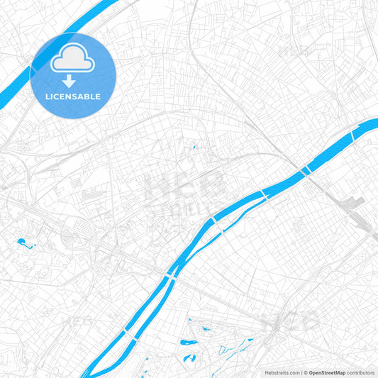 Courbevoie, France PDF vector map with water in focus