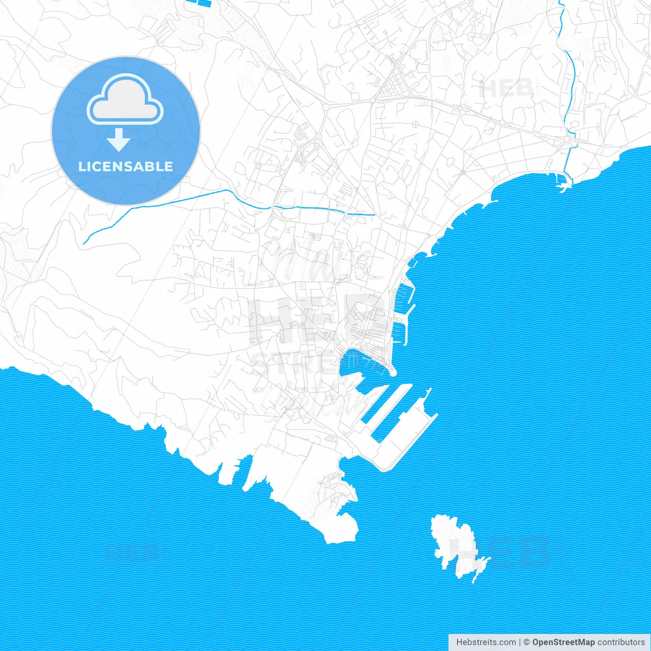 La Ciotat, France PDF vector map with water in focus
