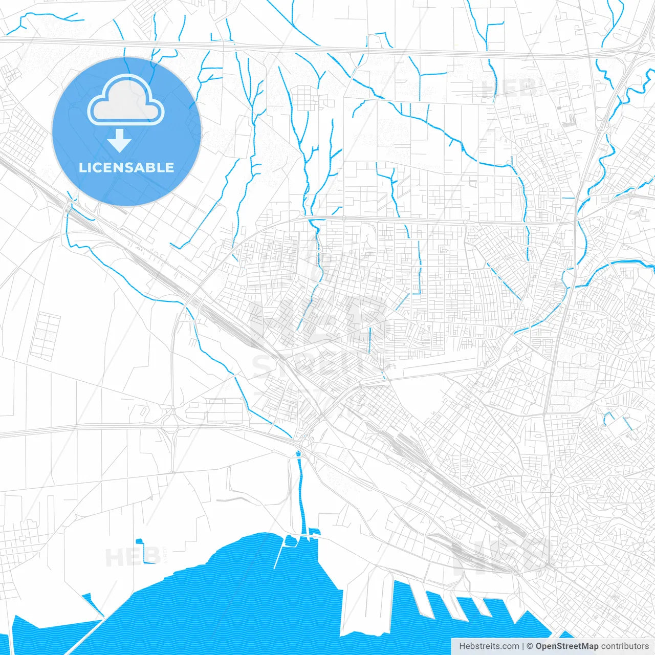 Evosmos, Greece PDF vector map with water in focus