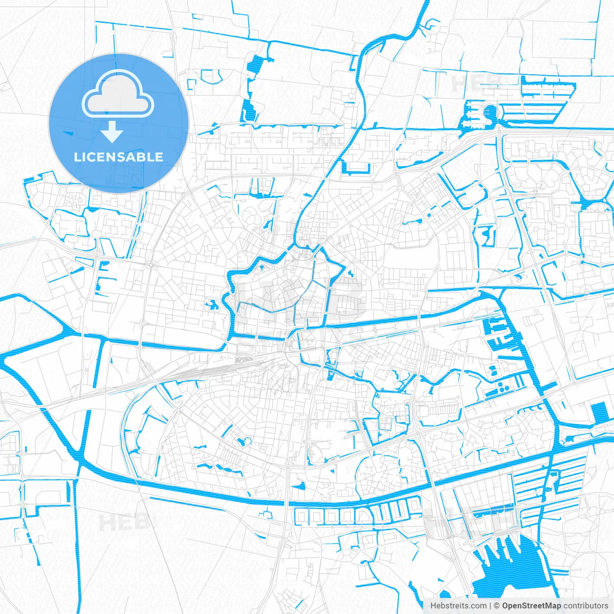 Leeuwarden, Netherlands PDF vector map with water in focus