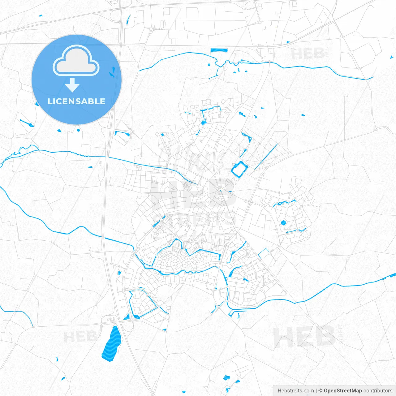 Barneveld, Netherlands PDF vector map with water in focus