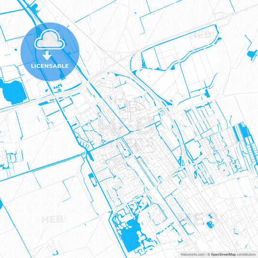 Heerenveen, Netherlands PDF vector map with water in focus