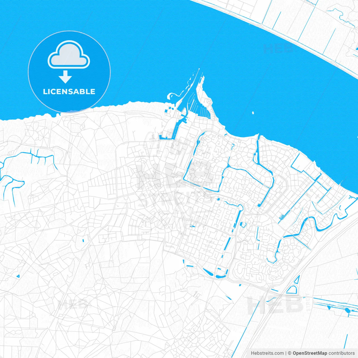 Huizen, Netherlands PDF vector map with water in focus
