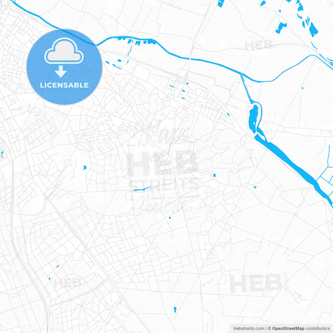 Berg en Dal, Netherlands PDF vector map with water in focus