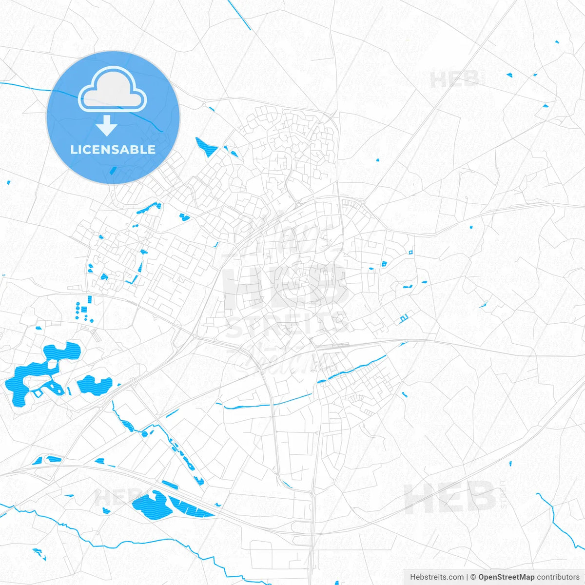 Oldenzaal, Netherlands PDF vector map with water in focus