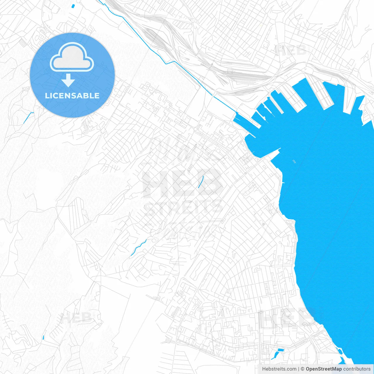 Novorossiysk, Russia PDF vector map with water in focus