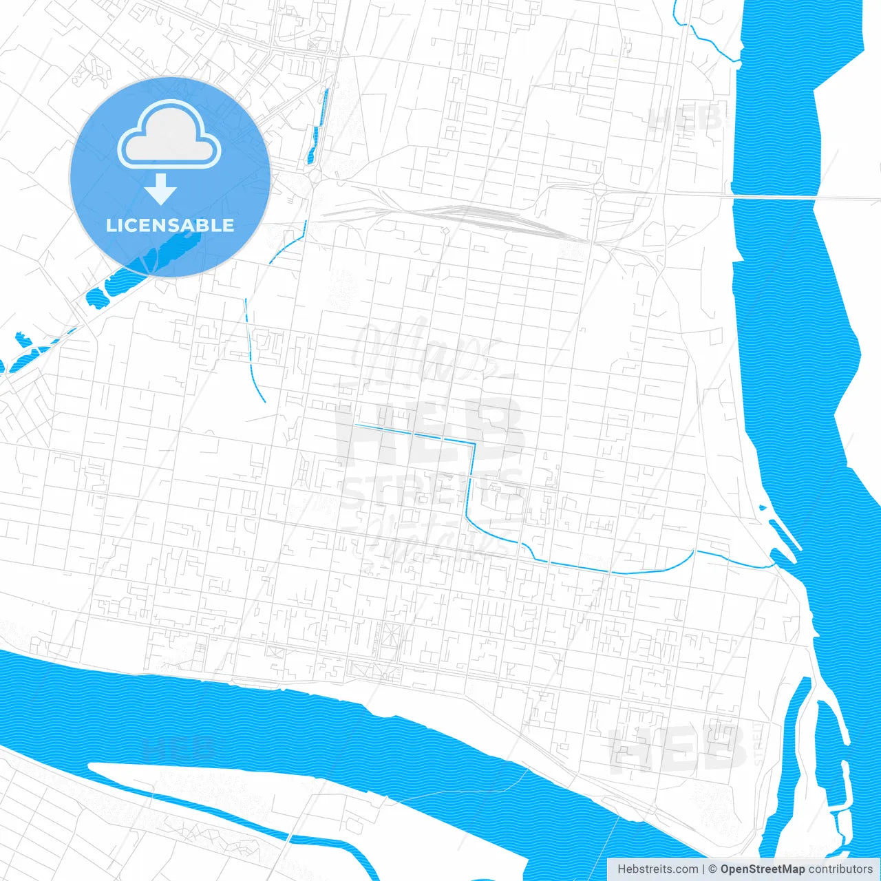Blagoveshchensk, Russia PDF vector map with water in focus