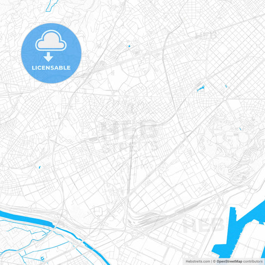 L Hospitalet de Llobregat, Spain PDF vector map with water in focus