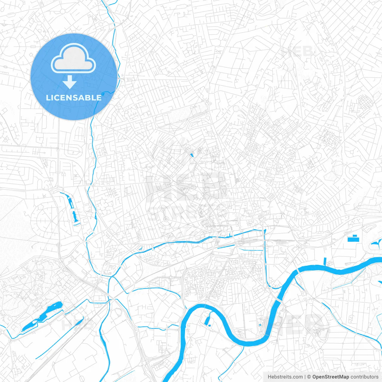 Nottingham, England PDF vector map with water in focus