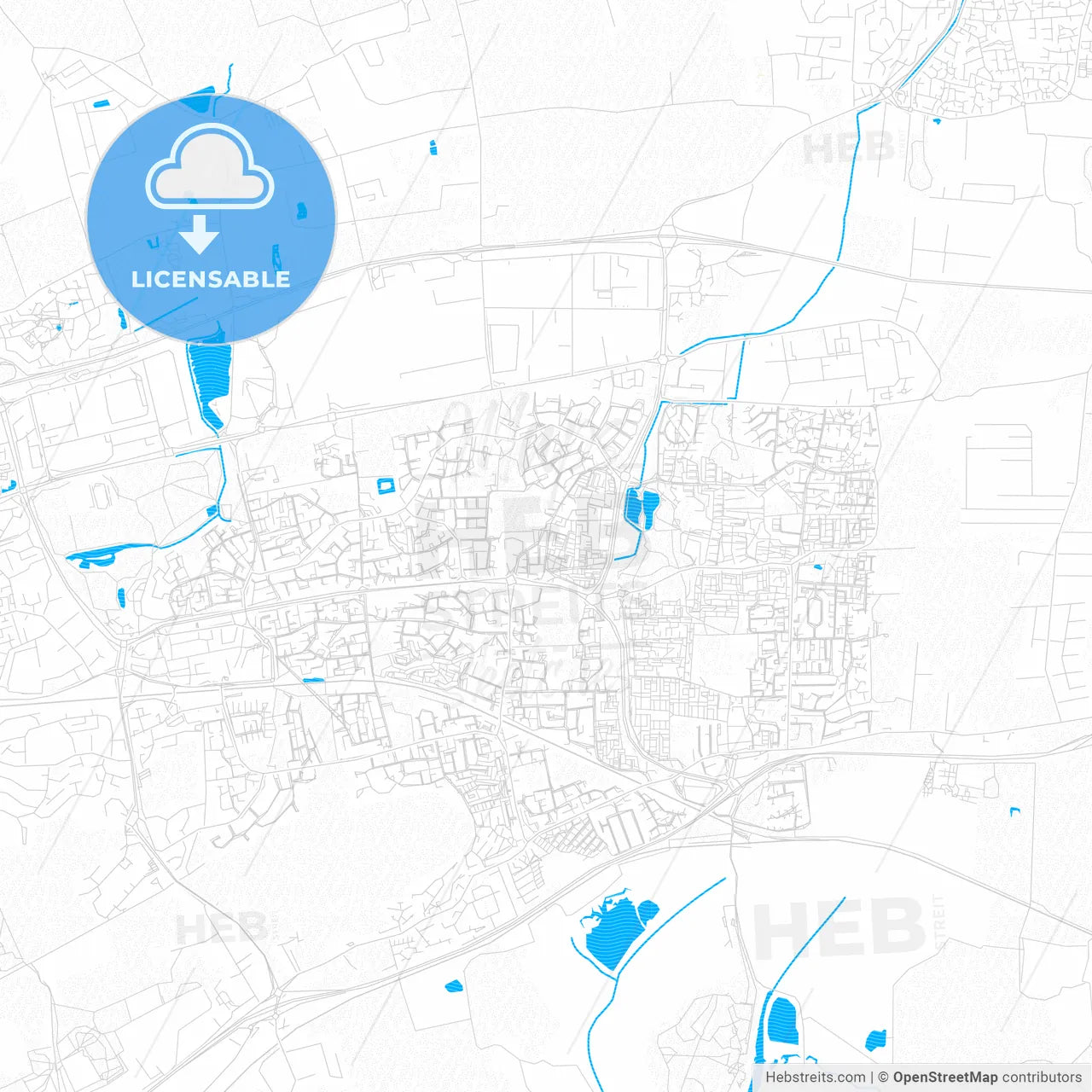 Basildon, England PDF vector map with water in focus
