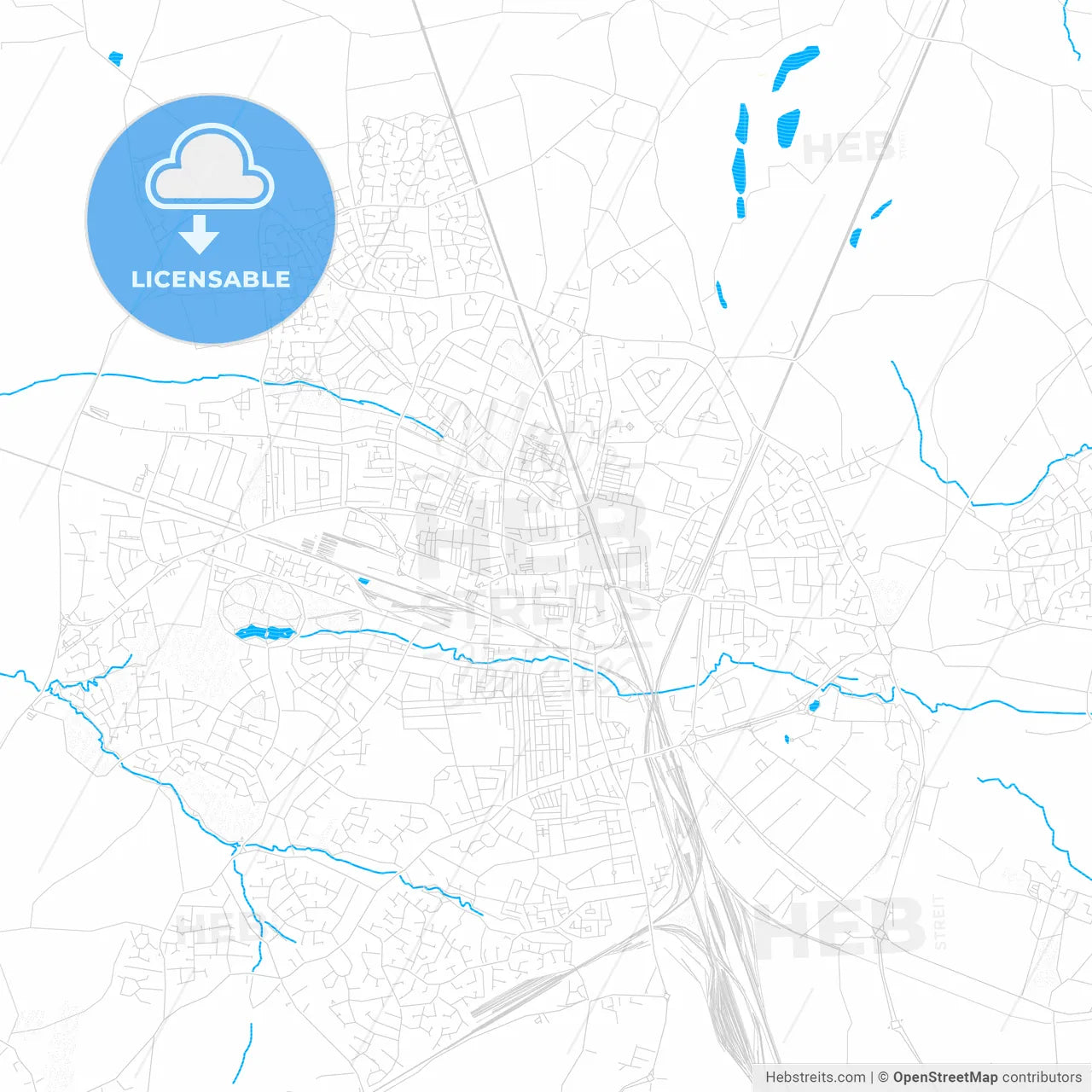 Crewe, England PDF vector map with water in focus