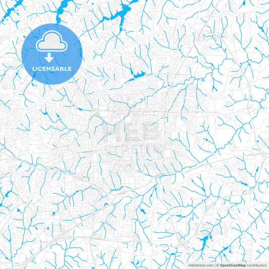 Greensboro, North Carolina, United States, PDF vector map with water in focus