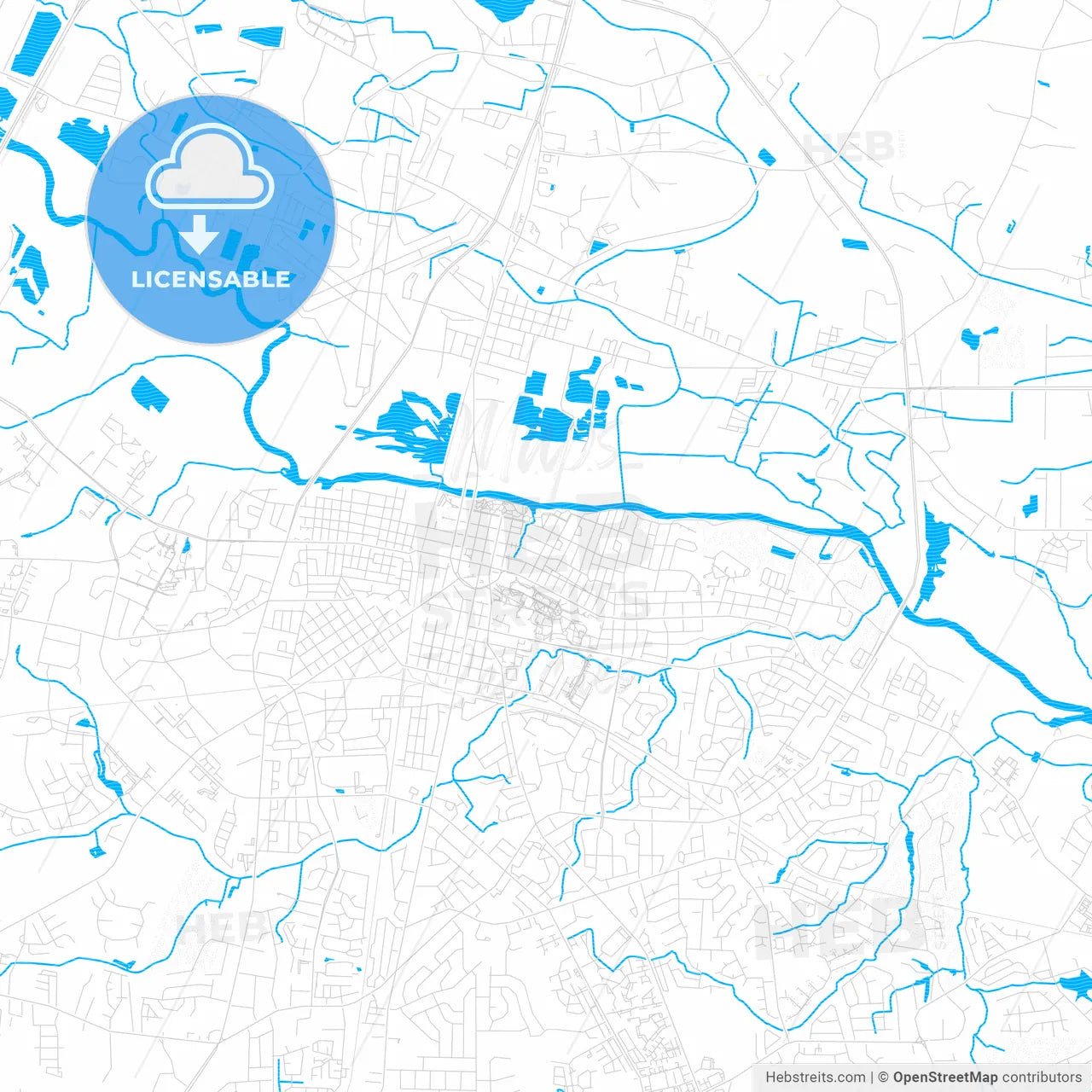Greenville, North Carolina, United States, PDF vector map with water in focus