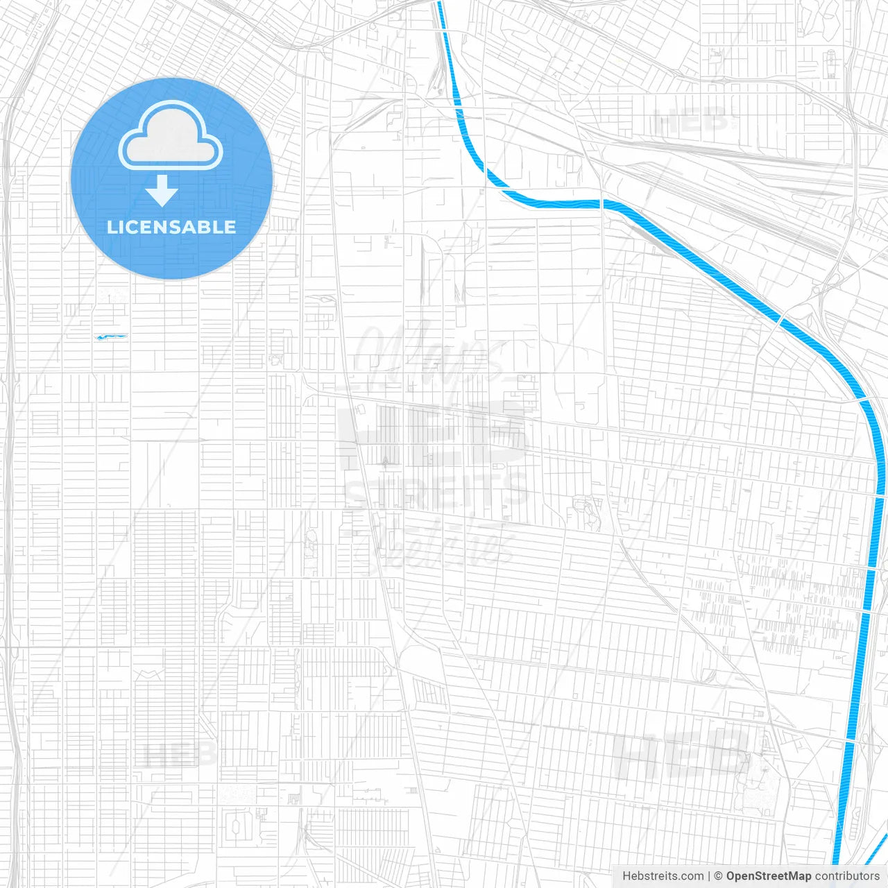 Huntington Park, California, United States, PDF vector map with water in focus