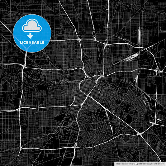 Black downtown map of Houston, Texas