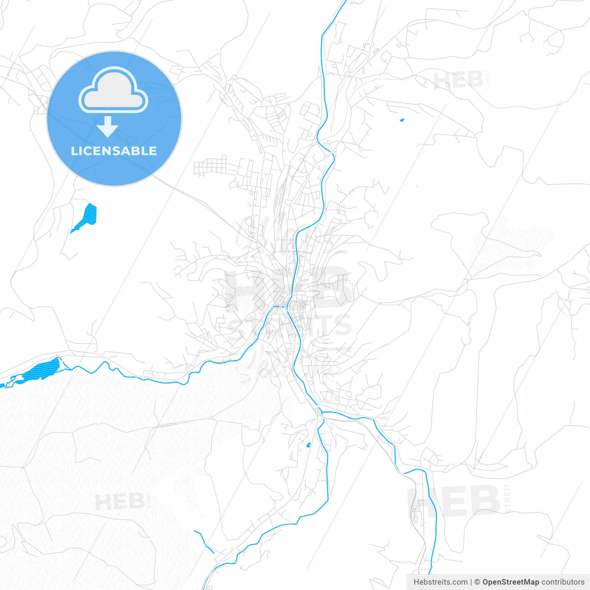 Gabrovo, Bulgaria PDF vector map with water in focus