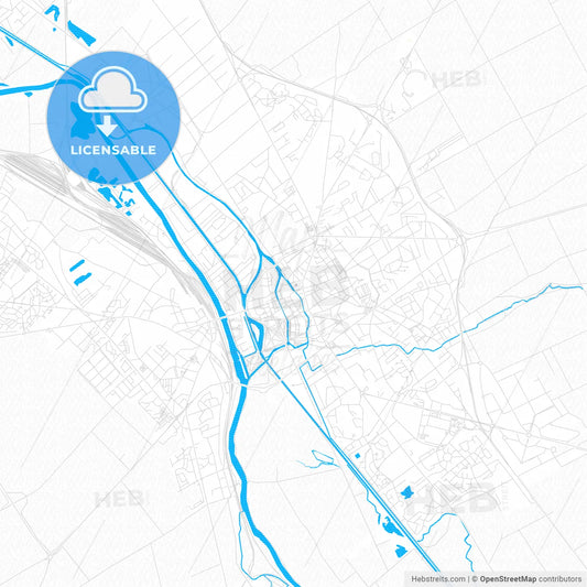 Châlons-en-Champagne, France PDF vector map with water in focus