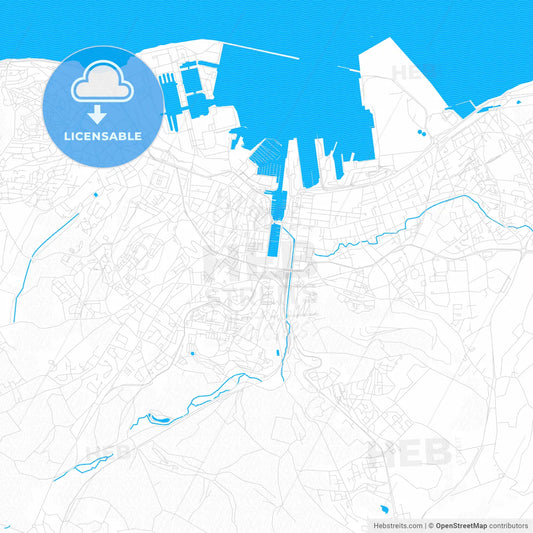 Cherbourg-Octeville, France PDF vector map with water in focus