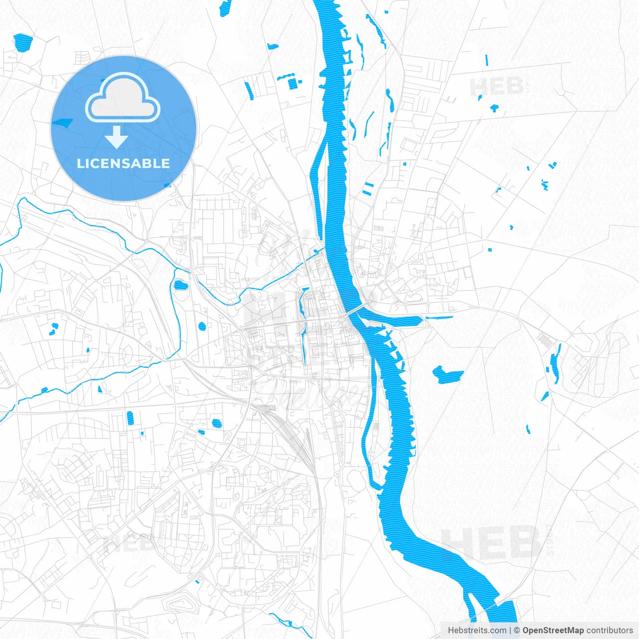 Frankfurt (Oder), Germany PDF vector map with water in focus