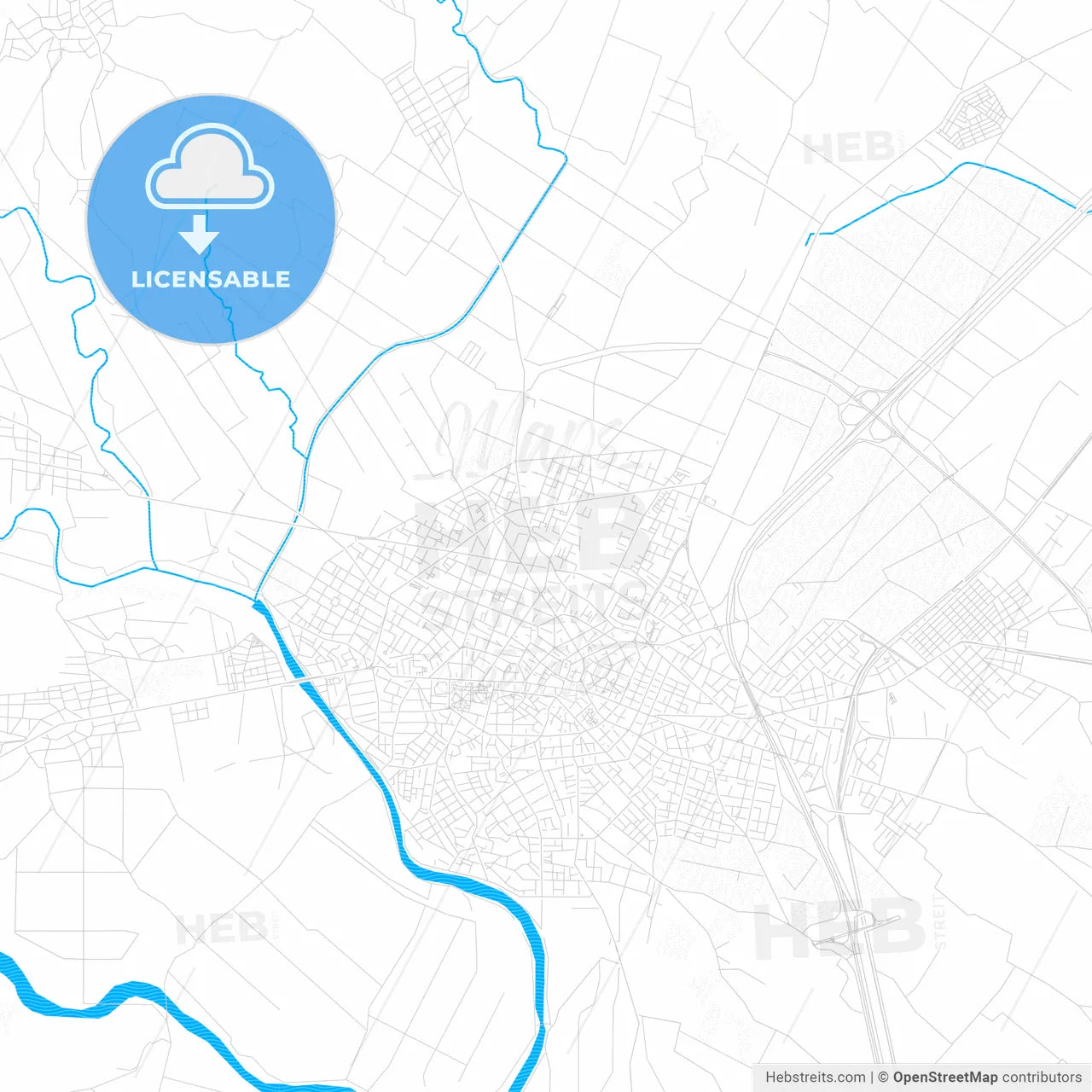 Katerini, Greece PDF vector map with water in focus