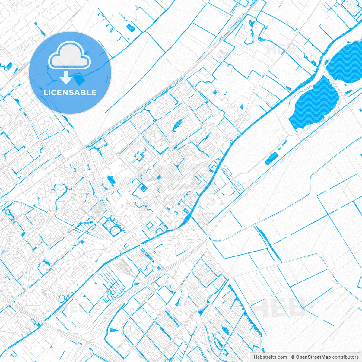 Leidschendam-Voorburg, Netherlands PDF vector map with water in focus